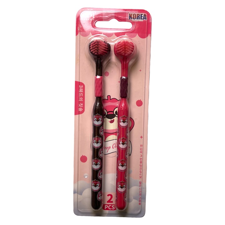 Fogkefe, Puha sörtéjű fogkefe, Háromoldalú fogkefe, 2 az 1-ben fog- és nyelvtisztítás, Legújabb fogászati technológia, Környezetbarát, Családi/Pár stílusú, Piros, 2 db-os kiszerelés