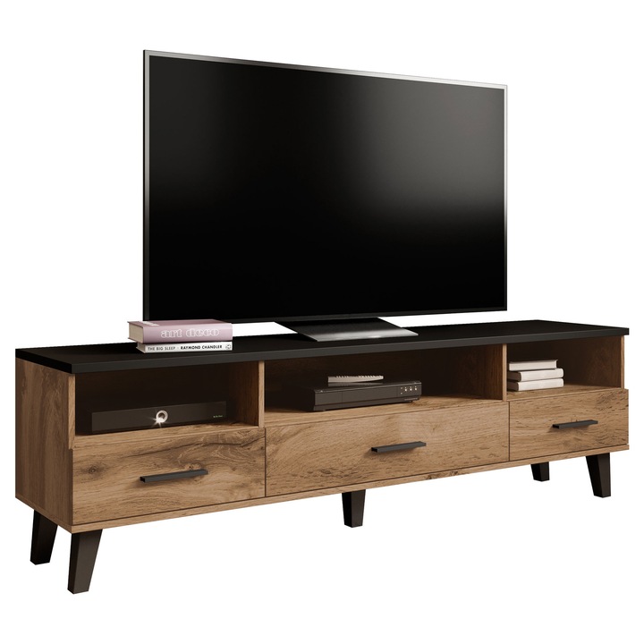 Comoda TV Sanna 180 3S3K, MIRJAN24, wotan + negru, 40x180x53 cm