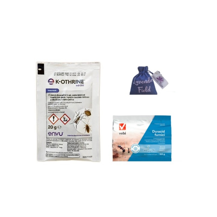 Granule furnici 100 gr si K-othrine 20 gr si sac lavanda LF 10 gr anti muste, tantari, gandaci, purici