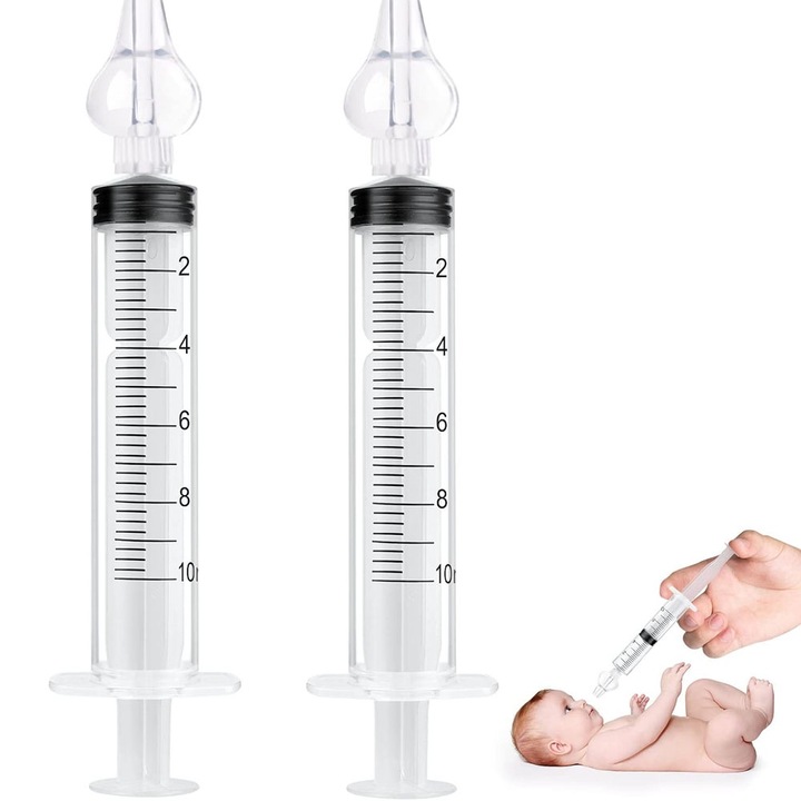 2 bucati seringa nazala pentru bebelusi, irigator nazal cu varf de silicon pentru aspiratie nazala, care poate fi curatat si refolosit, pentru irigatie, spray nazal, igiena nazala (transparent)