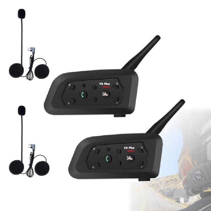Комплект от 2 комуникационни системи за мотоциклети, Bluetooth, 850 mah