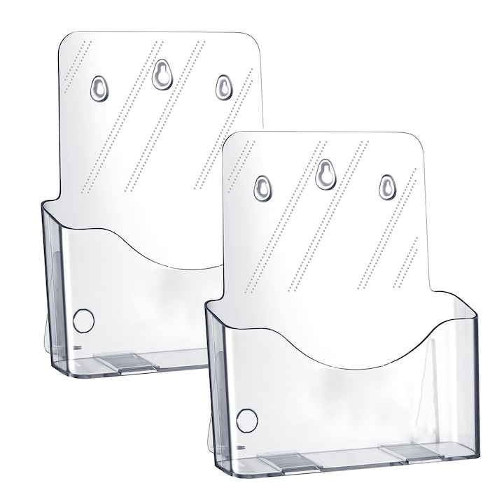 Set 2 Suport flyere si pliante, SINBINTA, A4/235x56x275mm, Cu fanta anti-alunecare, Cu dubla utilizare, Usor de demolat, Cadru din plastic pentru magazine, Restaurante, Hoteluri, Birouri, Acril, Transparent