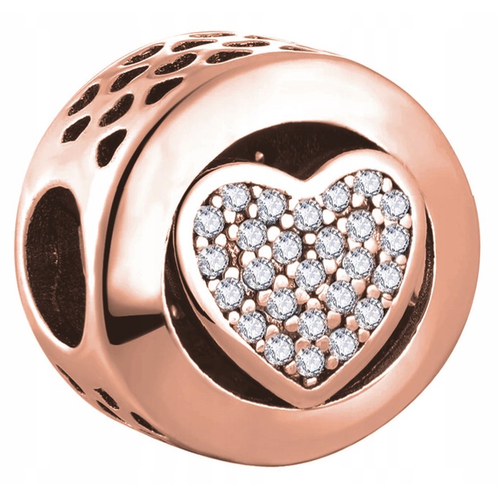 Talisman, Larezo, Charms inima zirconiu, Argint 925, Pentru Femei, 1 X Pandantiv, 1 X Cutie Bijuterie Premimum, Auriu