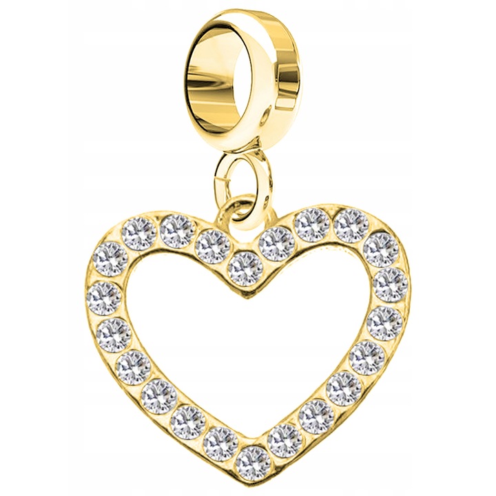 Talisman, Larezo, Pandantiv Charms Gold Heart Zircons, Argint 925, Pentru Femei, 24 mm, 1 X Pandantiv, 1 X Cutie Bijuterie Premimum, Auriu
