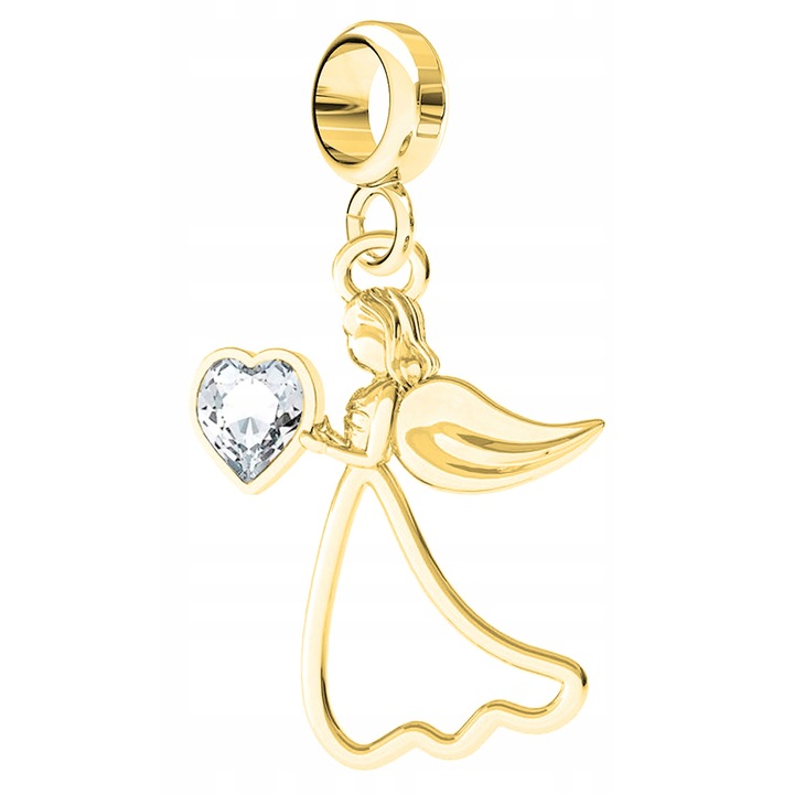 Talisman, Larezo, Charms inger de aur cu inima, Argint 925, Pentru Femei, 35 mm, 1 X Pandantiv, 1 X Cutie Bijuterie Premimum, Auriu