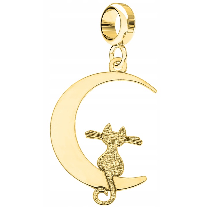 Talisman, Larezo, Pandantiv de aur Charms Cat in the Moon, Argint 925, Pentru Femei, 32 mm, 1 X Pandantiv, 1 X Cutie Bijuterie Premimum, Auriu