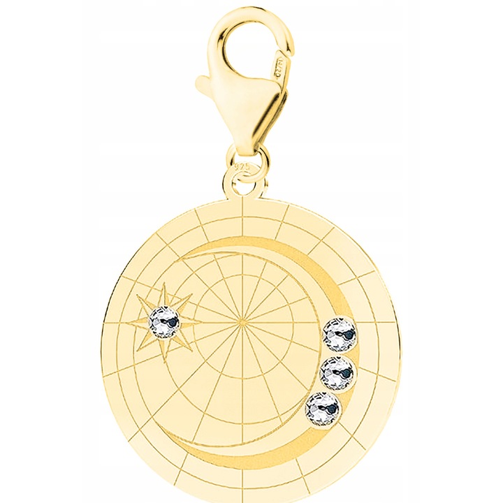 Talisman, Larezo, Pandantiv de aur Pandantiv luna Zirconii, Argint 925, Pentru Femei, 34 mm, 1 X Pandantiv, 1 X Cutie Bijuterie Premimum, Auriu