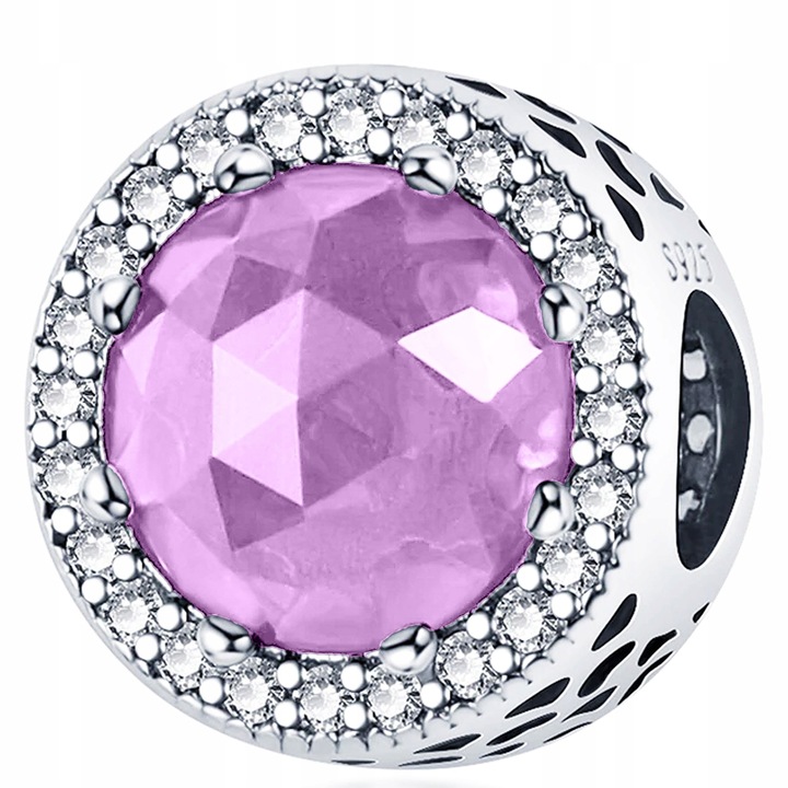 Talisman, Larezo, Charms Piatra roz in zirconiu, Argint 925, Pentru Femei, 12 mm, 1 X Pandantiv, 1 X Cutie Bijuterie Premimum, Argintiu