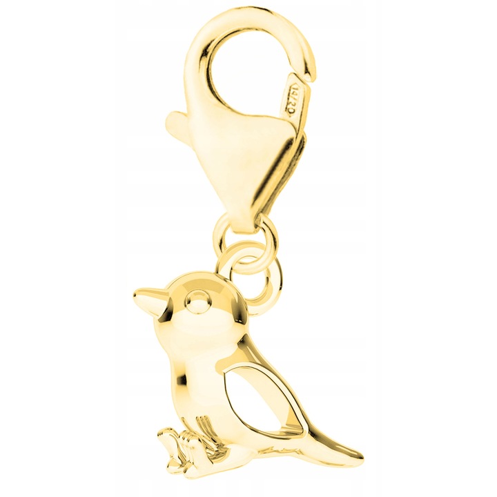 Talisman, Larezo, Pandantiv de aur cu pasare vrabiuta suspendata, Argint 925, Pentru Femei, 24 MM, 1 X Pandantiv, 1 X Cutie Bijuterie Premimum, Auriu