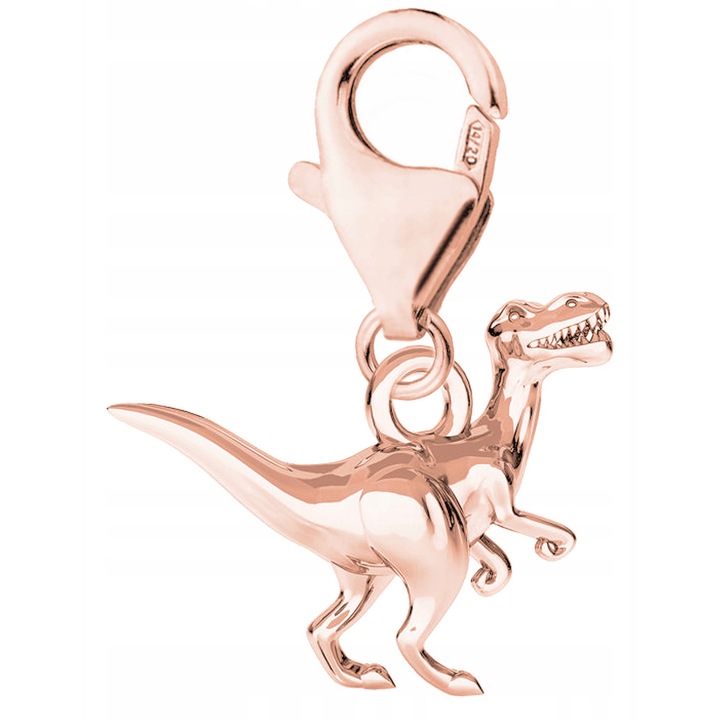 Talisman, Larezo, Pandantiv roz cu dinozaur suspendat, Argint 925, Pentru Femei, 22 mm, 1 X Pandantiv, 1 X Cutie Bijuterie Premimum, Gri