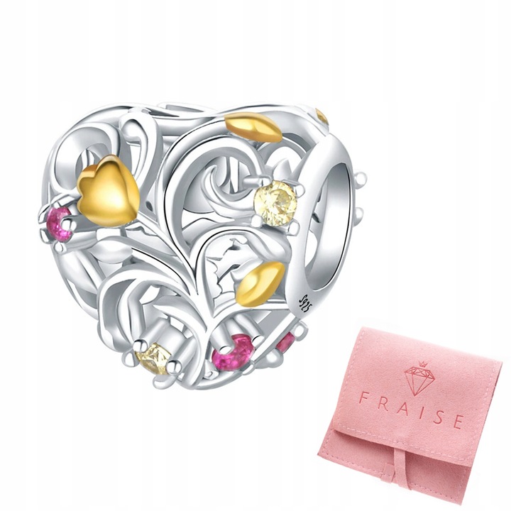 Charm Fraise, S925, F425, argint si auriu, inima