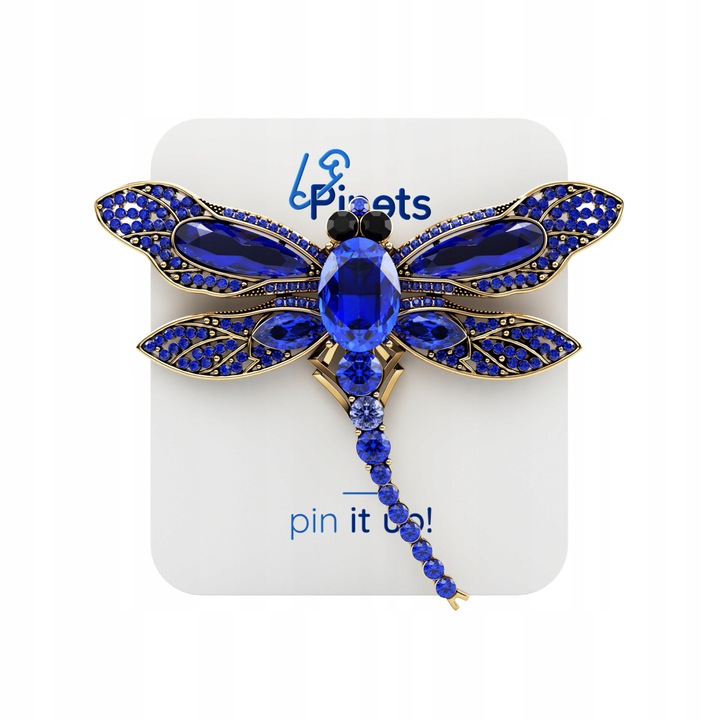 Brosa, Pinets, B1408, Dragonfly, Albastru auriu, Zirconiu, metal