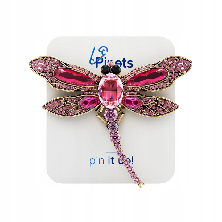 Brosa, Pinets, B1407, Dragonfly, roz, zirconiu, metal