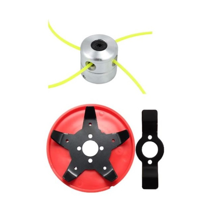 Cap tambur motocoasa cu 2 fire, SPO SCULEPROFIONLINE, Disc motocoasa cu 5 lame, universale, set 2 piese, aluminiu, pentru gradinarit