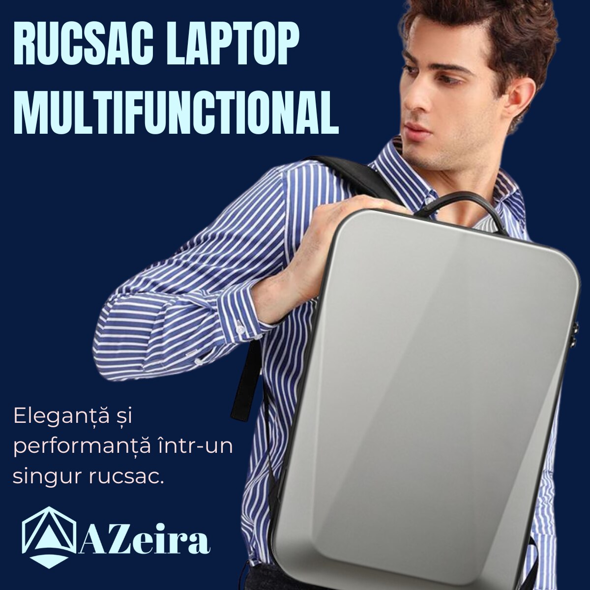 Rucsac Smart Extensibil pentru Laptop AZeira®, Barbatesc, Antifurt, Cifru de Securitate, Conectivitate, Multifunctional, Ergonomic, Organizare optima, Multiple buzunare, Protectie ptr Laptopuri, 47x30x10/20 cm, Gri