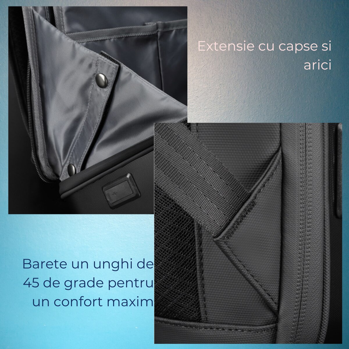 Rucsac Smart Extensibil pentru Laptop 3D AZeira®, Business, Gaming, 16 inch, Capacitate 20-35L, Antifurt, Cifru de Securitate, Conectivitate Multifunctional, Ergonomic, Organizare optima, Buzunare, Protectie ptr Laptopuri, 45x31x10/16 cm, Negru