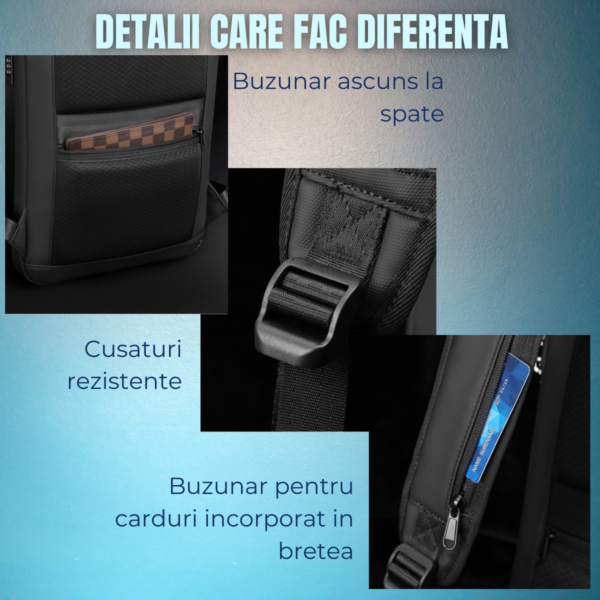 Rucsac Smart Extensibil pentru Laptop 3D AZeira®, Business, Gaming, 16 inch, Capacitate 20-35L, Antifurt, Cifru de Securitate, Conectivitate Multifunctional, Ergonomic, Organizare optima, Buzunare, Protectie ptr Laptopuri, 45x31x10/16 cm, Negru