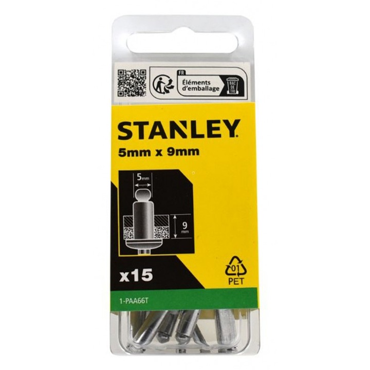Set 15 nituri STANLEY 1-PAA66T din aluminiu, diametru 5 mm, lungime utila 9 mm