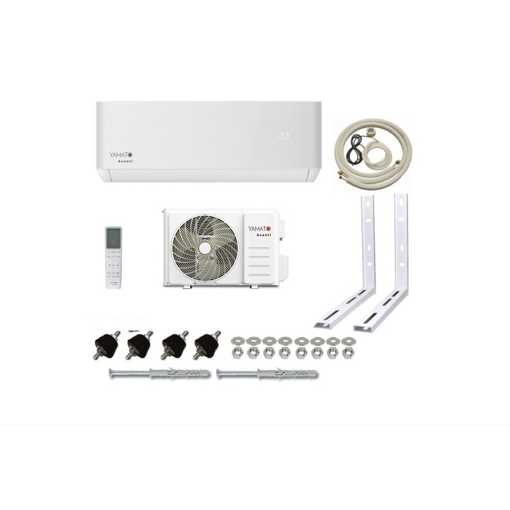 Aparat de aer conditionat Yamato Avanti YW09T3n, Model 2025, 9000 BTU, Inverter, Filtrare dubla, WI-FI, alb, kit complet de montaj inclus