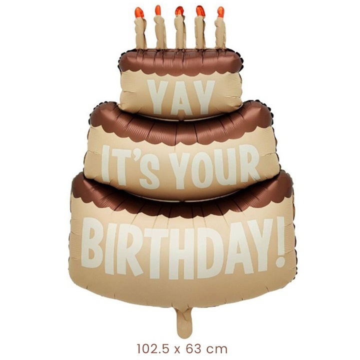 Produs premium - Balon din Folie Metalizata, Southern Sky, Figurina Animata, Model Tort Aniversar, 102.5 x 63 cm, Ambalaj Individual, Pai Inclus, Umflare cu Aer sau Heliu, Maro - calitate superioara