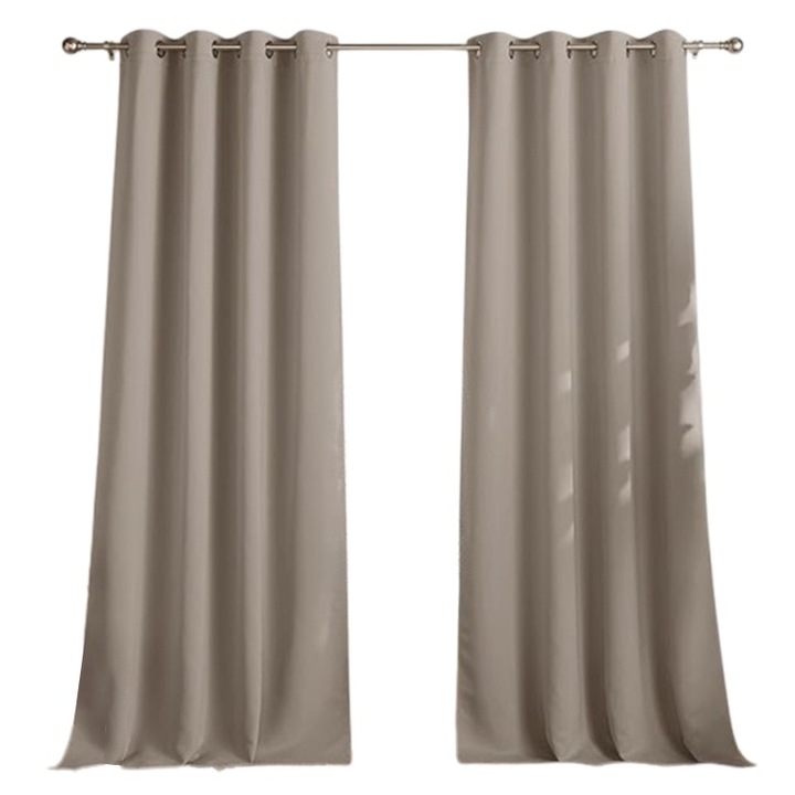 Draperii opace termoizolante PONY DANCE, cu inele, pentru dormitor, culoarea nisipului, 228 x 117 cm, set 2 bucati