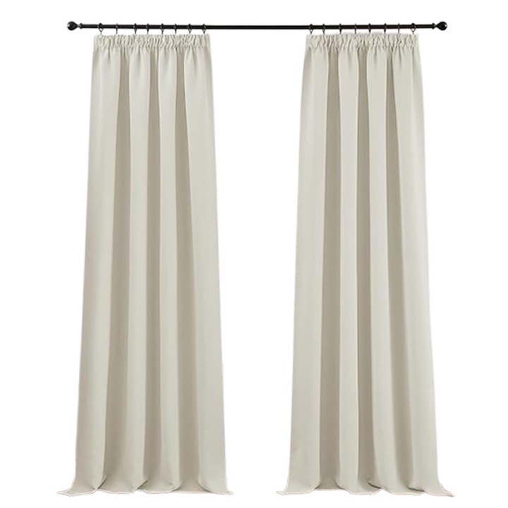 Draperii opace termoizolante PONY DANCE, cu rejansa, pentru dormitor, bej deschis, 300 x 140 cm, set 2 bucati