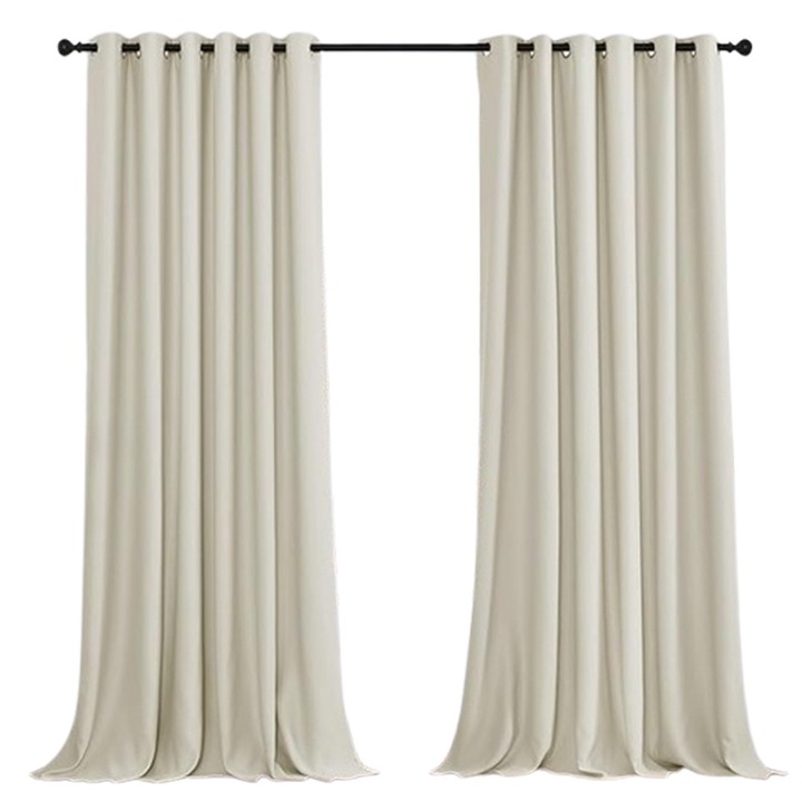 Draperii opace termoizolante PONY DANCE, cu inel, pentru dormitor, bej deschis, 145 x 140 cm, set 2 bucati