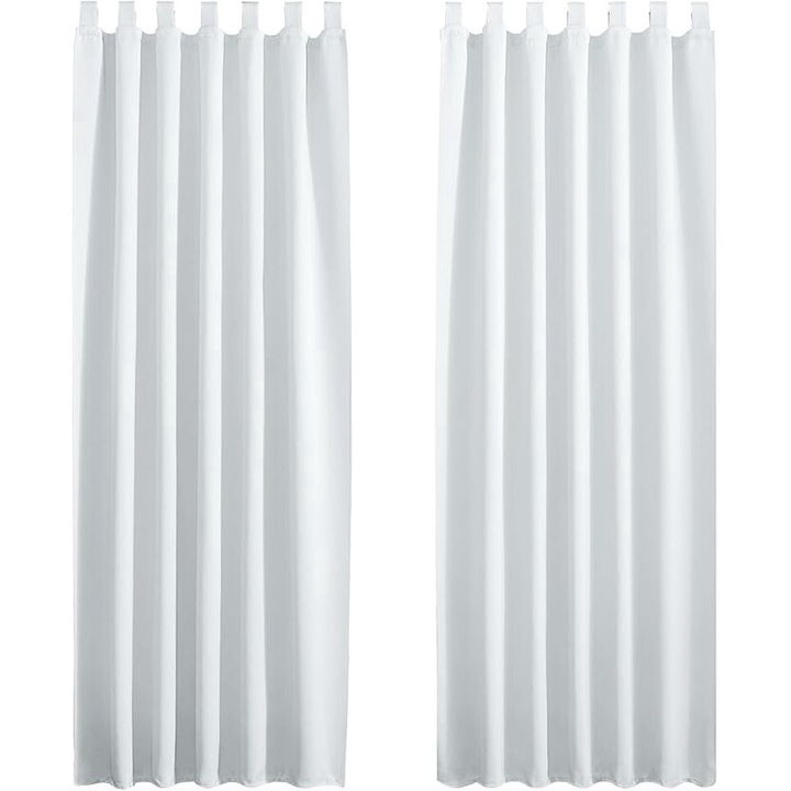 Draperii opace termoizolante PONY DANCE, cu bride, pentru dormitor, alb gri, 140 x 145 cm, set 2 bucati