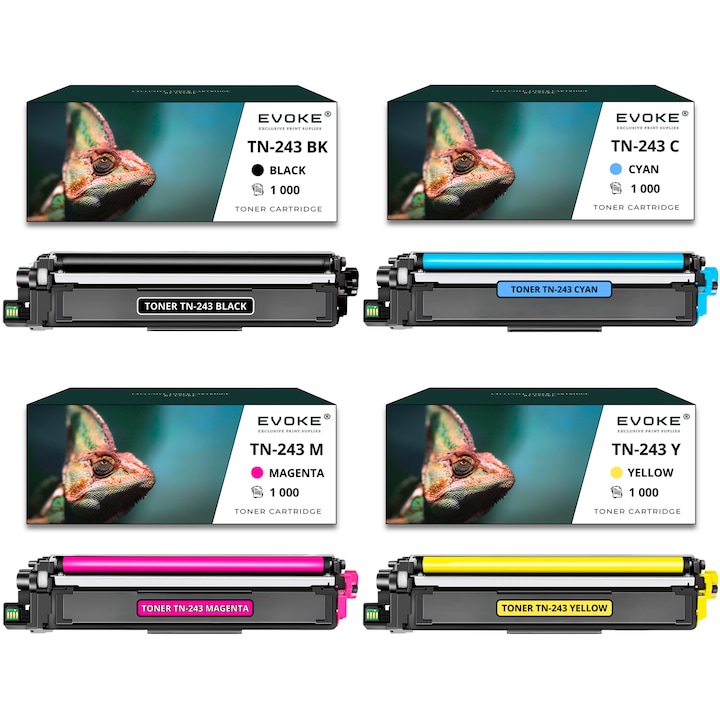 4 db Brother TN-243 CMYK nyomtatófesték-kazetta, 1000 oldal fekete + 1000 oldal színesen, TN243, kompatibilis a DCP-L3510CDW DCP-L3550CDW HL-L3270 MFC-L3770CDW