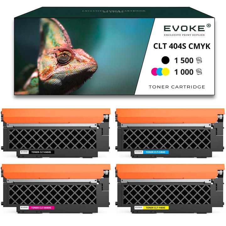 Set 4 toner cartuse imprimanta pentru SAMSUNG CLT-404S CMYK, 1500 pagini negru + 1000 pagini fiecare culoare, CLTK404S / CLT404, compatibil cu Xpress C430 C430W C480W C480FW C480 C480W