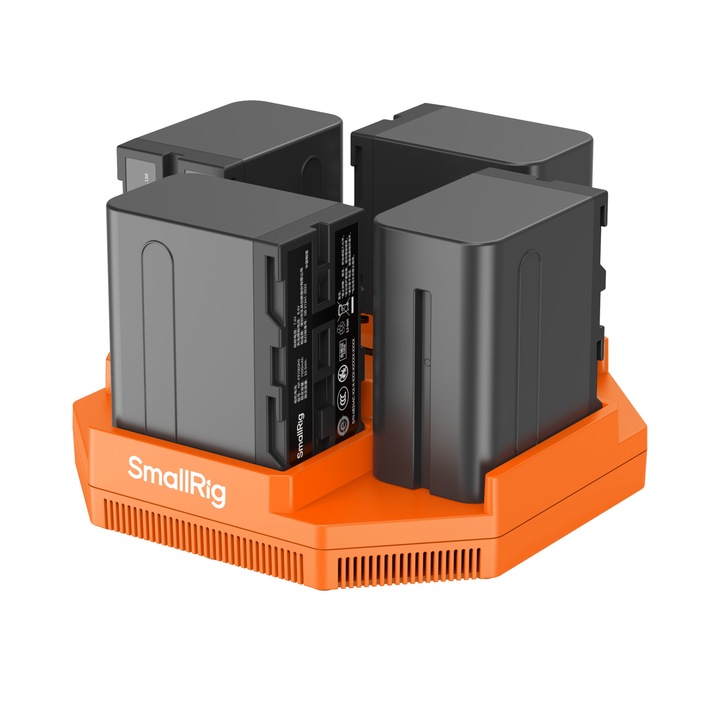 Set Incarcator SmallRig 4834 si 4 x Baterii NP-F970, 7800mAh, 7.2V, 56.16Wh, ecran OLED, USB-C