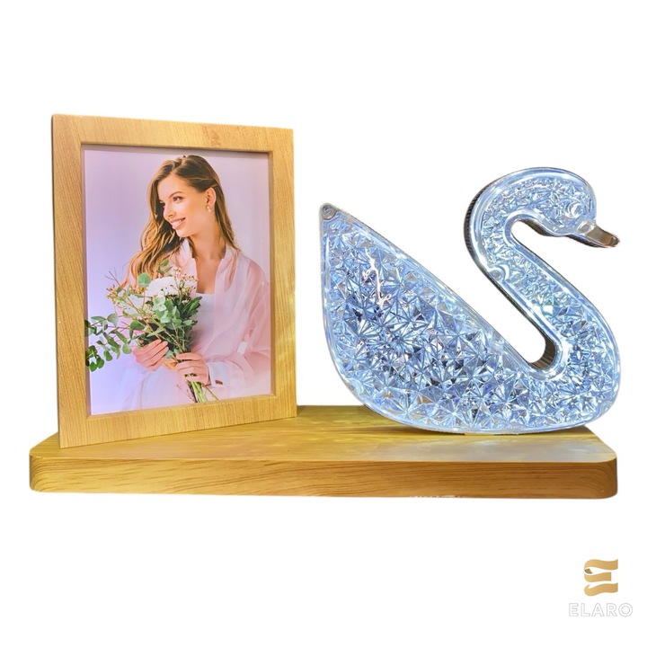 Rama Foto Cu Lampa LED Decorativa In Forma De Lebada ELARO, 3 Culori, Alimentare USB, Design Elegant, Iluminare Ambientala, Pentru Living, Dormitor, Birou, Cadou Rafinat