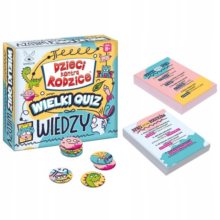 Társasjáték Gyermekek versus szülők, Kangur, Tudáskvíz, 54 kártya, többszínű