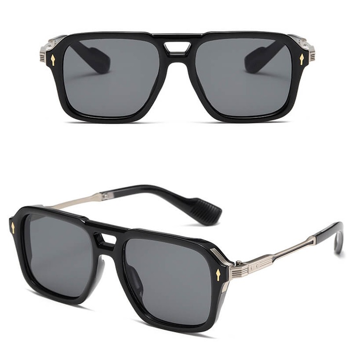 Ochelari de soare unisex Maxair cu filtru UV400, negru/silver, set cu etui si stergator