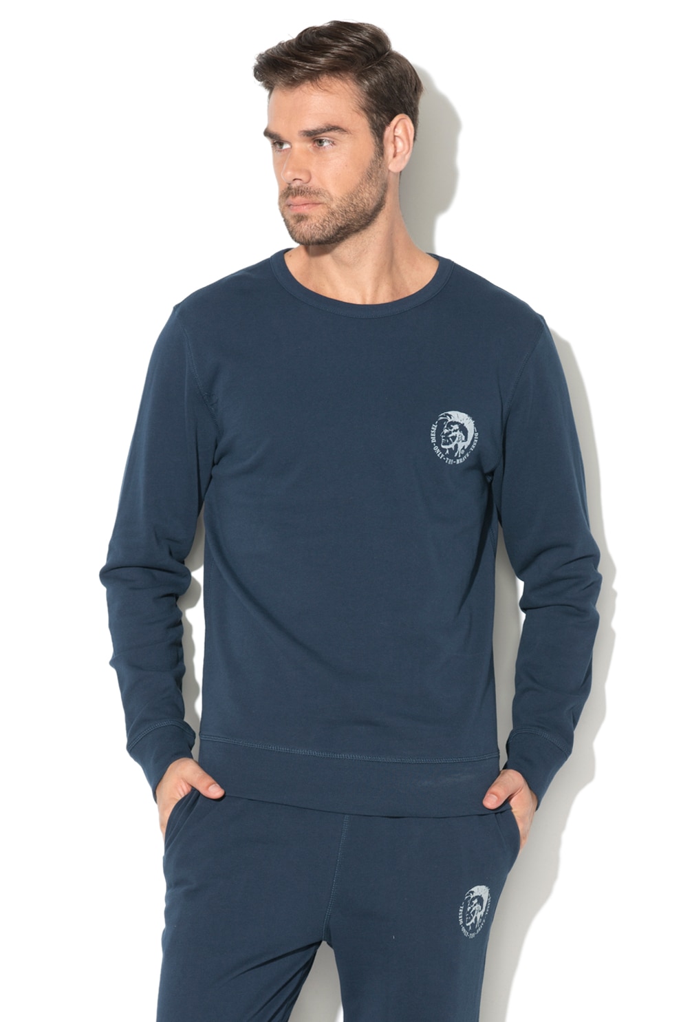 Diesel, Bluza sport de casa cu imprimeu logo Willy, Albastru inchis