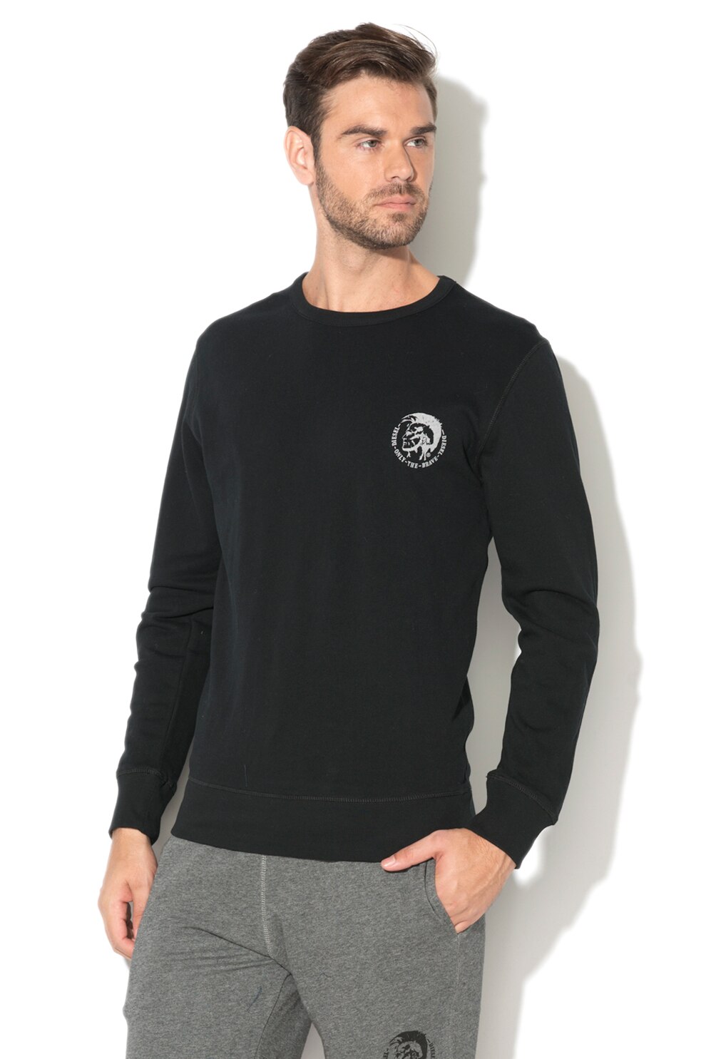 Diesel, Bluza sport de casa cu imprimeu logo Willy, Negru