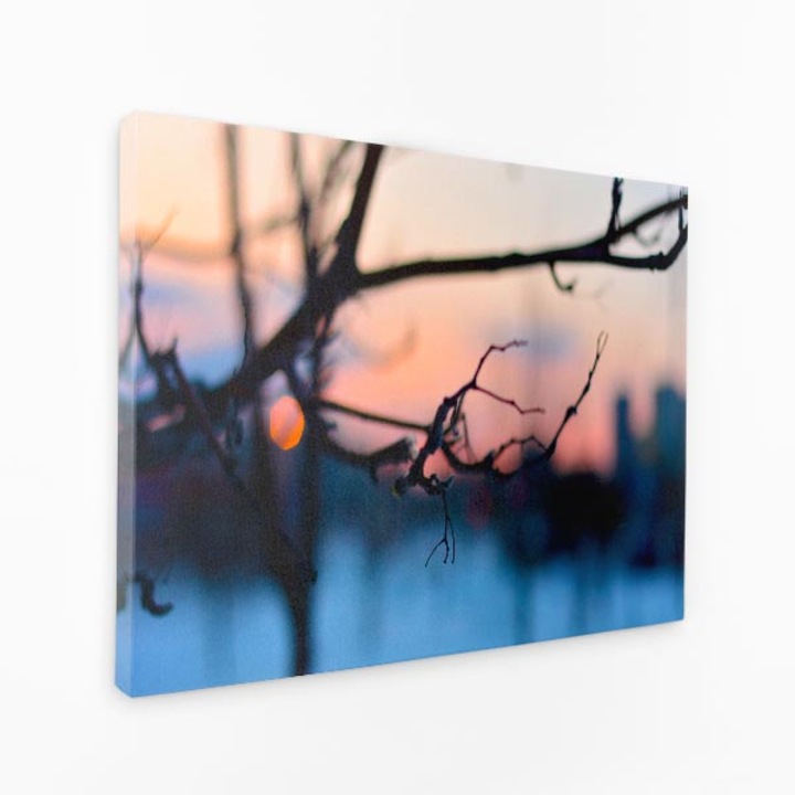 Картина върху платно - Клони на дърво в светлината на снежния здрач - 120x80 см