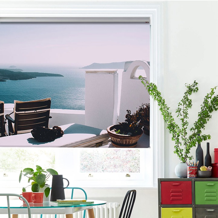 Rolete Art Shade Multicolore tip Jaluzele cu Rulou si sistem inclus Pe terasa casei de la malul lacului Decoratiuni, Latime 120 cm x Inaltime 250 cm