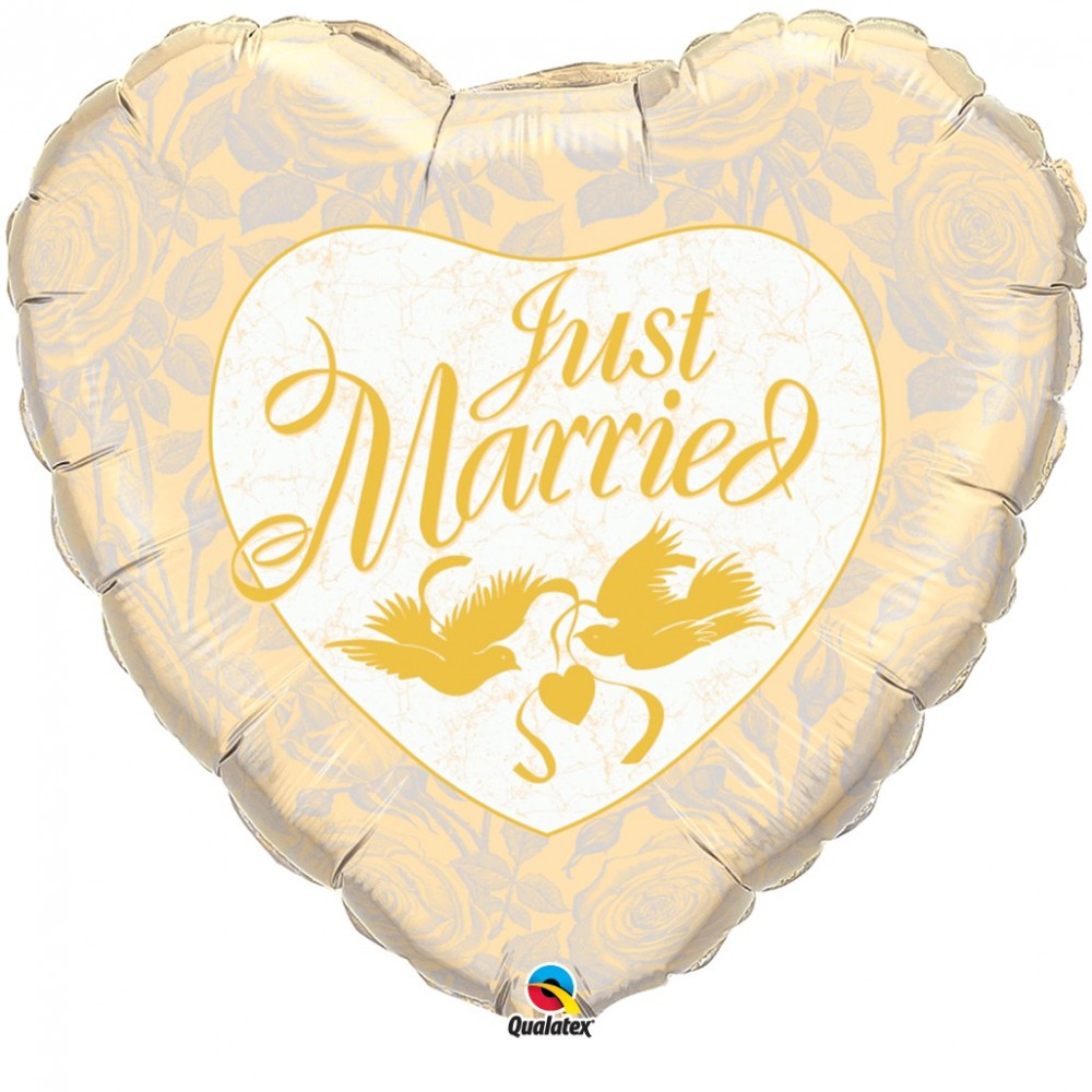 Balon Folie Just Married Ivory nunta 91 cm, Qualatex, 1 buc