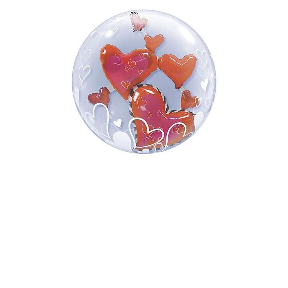 Balon folie double bubble 56 cm Inimioare nunta, Qualatex