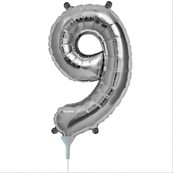 Balon minifigurina cifra 9 argintiu (Silver), 41 cm, Amscan 33092 Balon minifigurina cifra 9 argintiu (Silver), 41 cm, Amscan 33092