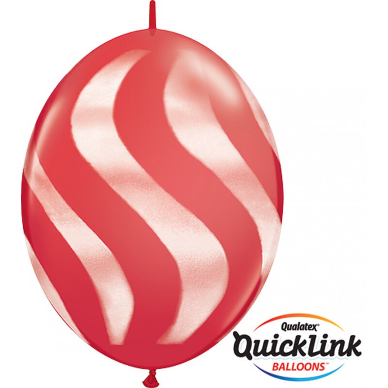 Set 10 bucati baloane Cony Red Wavy Stripes 12 inch (30 cm), Qualatex 28093