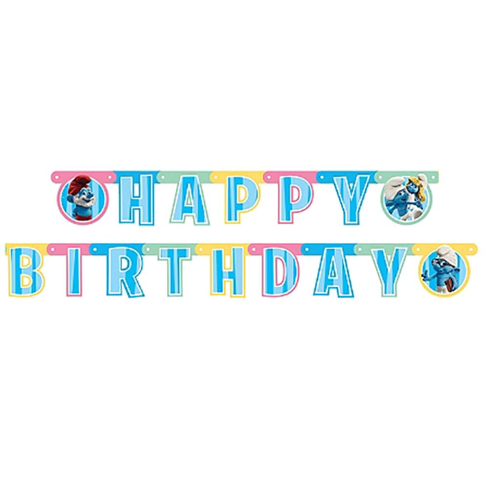 Banner literele Happy Birthday cu Strumfi, Riethmueller, 1 buc