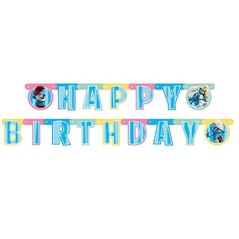 Banner literele Happy Birthday cu Strumfi, Riethmueller, 1 buc Banner literele Happy Birthday cu Strumfi, Riethmueller, 1 buc