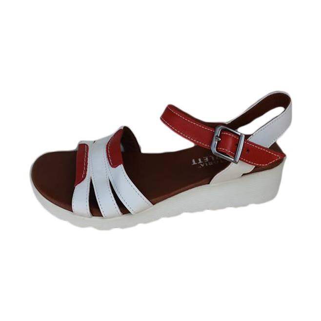 Sandale trendy de vara cu bareta peste picior,D&J Exclusive, Alb/Rosu