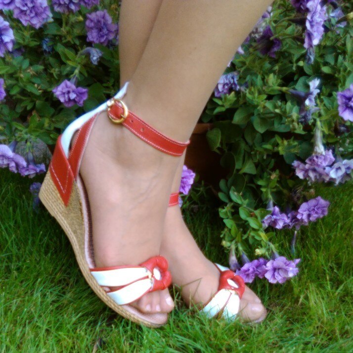 Sandale cu talpa plina, D&J Exclusive, Alb - Rosu