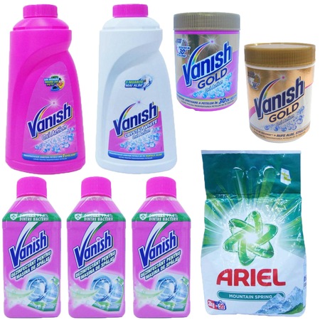 Pachet 3 X Vanish Dezinfectant Pentru Masina De Spalat 250ml 2 X Vanish Gold Oxi Action Pudra 423g Haine Albe Universal 2 X Vanish Oxi Action Solutie Lichida 1l