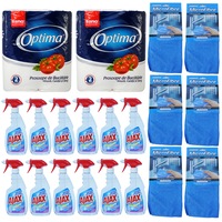 pachet - 12 x ajax super effect solutie de geam cu pulverizator 500ml  6 x laveta microfibre  2 x set prosop bucatarie 2 roleset imagen 0_0_0