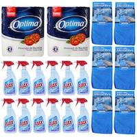 pachet - 12 x ajax super effect solutie de geam cu pulverizator 500ml 6 x laveta microfibre 2 x set prosop bucatarie 2 roleset imagen 0_0_0