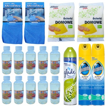Pachet - 10 x Lux Mob curata si intretine mobila, 200ml + 2 x Pronto spray Universal, 300ml + Glade Odorizant camera, lacramioare, 300ml + 2 x Laveta Microfibre + 2 x Set Lavete uscate, 3buc/set Pachet - 10 x Lux Mob curata si intretine mobila, 200ml + 2 x Pronto spray Universal, 300ml + Glade Odorizant camera, lacramioare, 300ml + 2 x Laveta Microfibre + 2 x Set Lavete uscate, 3buc/set